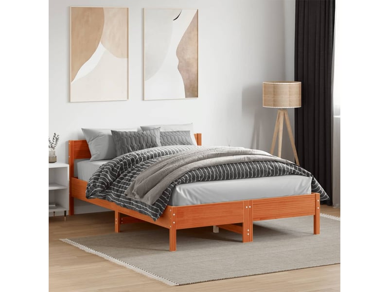  Lit double- lit adulte -  cadre de lit sans matelas  marron 135x190cm bois pin massif  - Conforama A