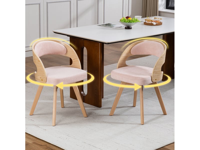  Lot de 2 chaise de salle à manger pivotante 44x41x75 cm, meuble de salon, confortable, coussin inclus, structure bois, revêtement lin rose  - Conforama D