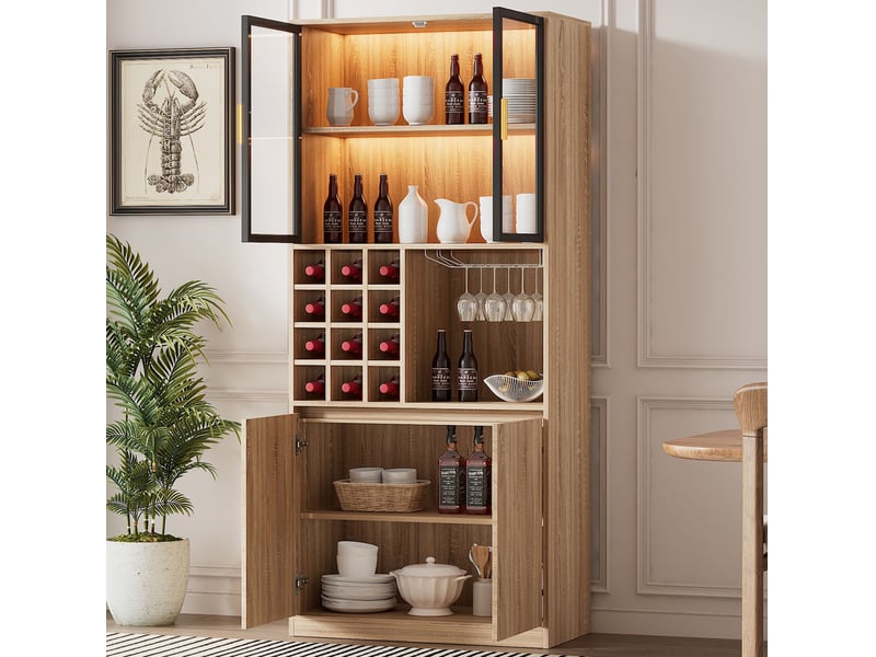  Vitrine 80x40x180 cm portes vitrées éclairage led mdf naturel  - Conforama B