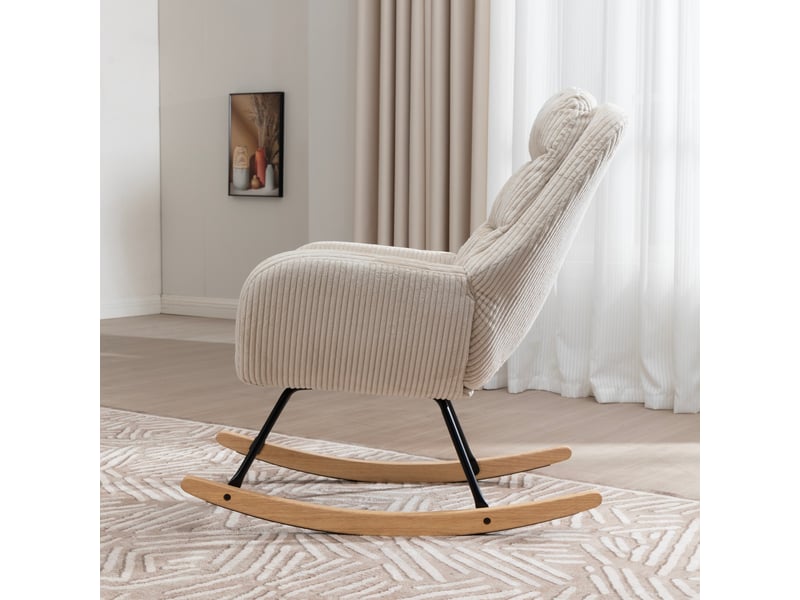  Fauteuil à bascule 96 cm structure en métal, revêtement en velours côtelé beige  - Conforama E