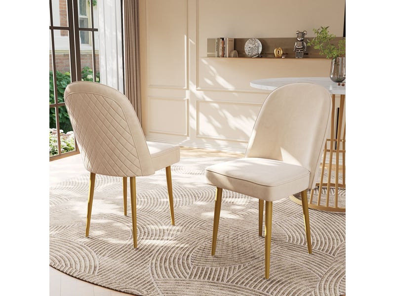  Chaise de salle à manger lot de 2, revêtement velours chaise rembourrée, structure métal doré, dossier ergonomique  - Conforama A