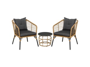 Ensemble table et chaises de jardin avec 2 fauteuils, 1 table basse et coussins, acier et rotin pe, sable