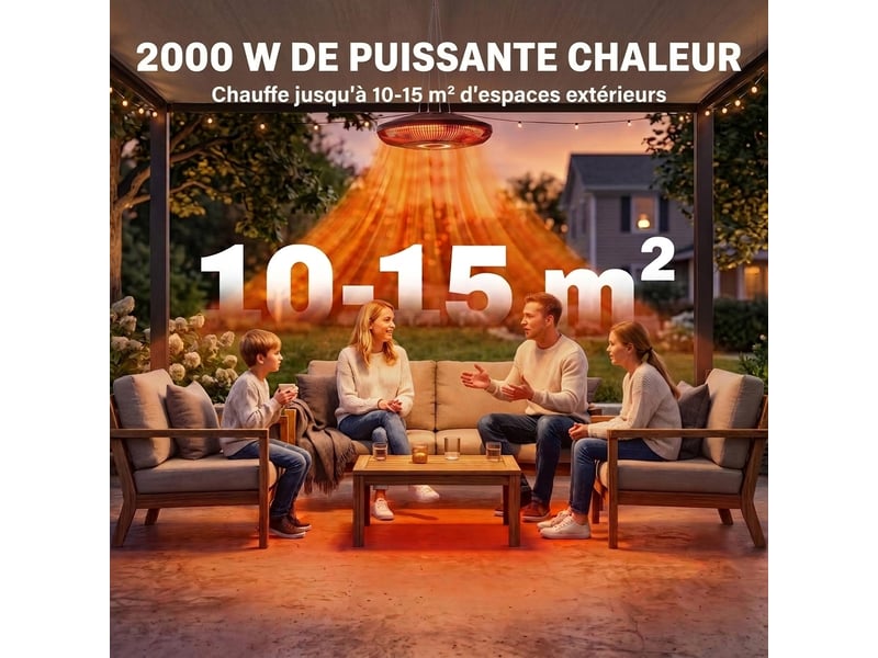  Chauffage infrarouge suspendu 2000w avec éclairage led et télécommande  - Conforama R