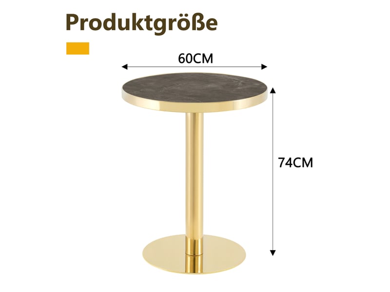  Console ronde moderne avec plateau effet marbre, bord doré en acier inoxydable et base stable pour salon  - Conforama D