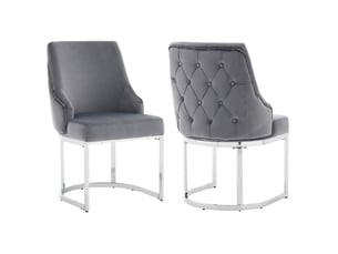 Lot de 2 chaises de salle à manger,59x55x89 cm,velours,gris et argenté