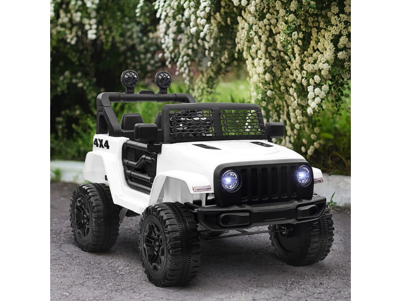 Voiture électrique enfant propulsion arrière 12 v 5 kmh max. Télécommande incluse effets lumineux sonores dim. 100l x 65l x 72h cm blanc - Conforama C