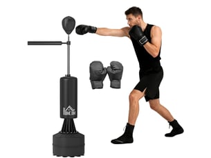 Sac de frappe boxe sur pieds punching ball brunier 3 en 1 avec ballon de vitesse bras flexible rotatif hauteur réglable