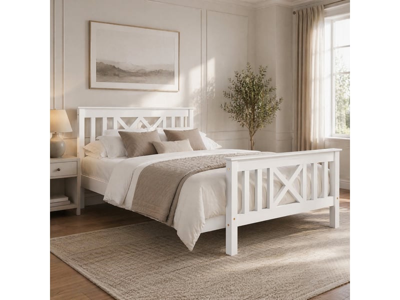  Modenvie lit 1 place 90x200 cm - sommier inclus, tête de lit en x, sans matelas - blanc  - Conforama B