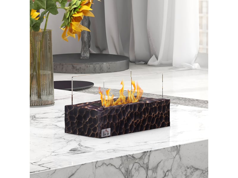  Cheminée de table au bioéthanol noire avec verre trempé, brûleur 150 ml, 33 x 16 x 18 cm  - Conforama D