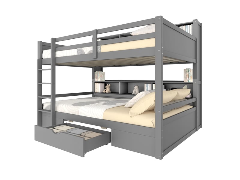  Modenvie lit superposé enfant 90x200 cm - avec tiroir et étagères latérales, sans matelas - gris  - Conforama A
