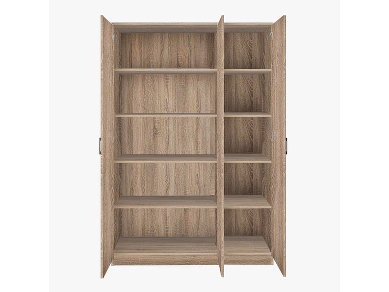  Armoire 3 portes 4 étagères couleur chêne clair  - Conforama E