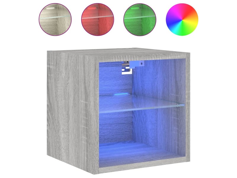  Meubles tv - banc tv - meuble de rangement muraux et lumières led 2pcs sonoma gris 30x28,5x30cm  - Conforama E