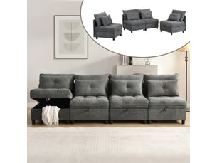Canapé droit convertible <strong>MERAX</strong> <strong>canapé gris</strong> 4 places Tissu gris