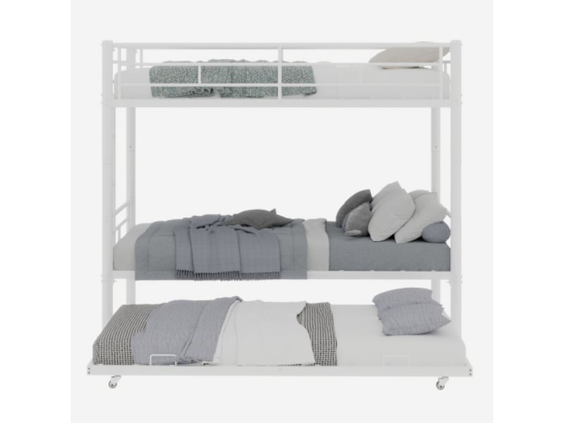  Lit superpose avec rangement en métal solide | structure robuste anti-bruit | barrières de protection | pas besoin de matelas à ressort  - Conforama D