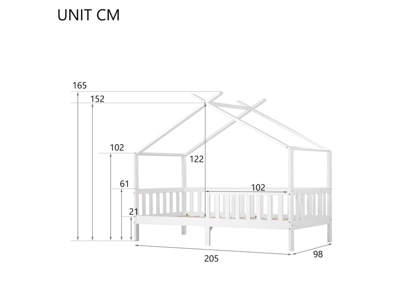  Lit maison pour enfant 90x200 cm en bois avec barrières, sommier et rangement blanc  - Conforama C