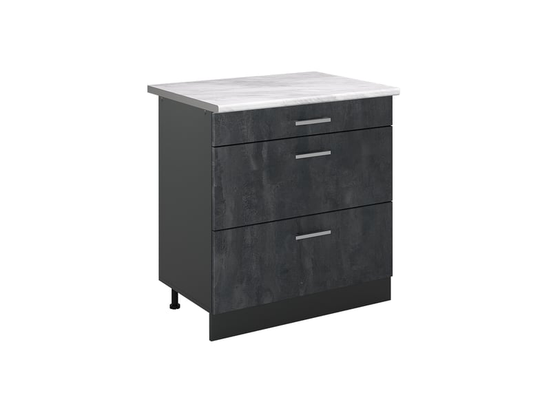  Vicco meuble cuisine, béton noiranthracite, 80cm avec 3 tiroirs plan de travail marbre  - Conforama A
