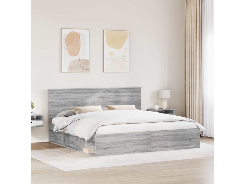  Lit double- lit adulte -  cadre de lit gris sonoma 200 x 200 cm bois de pin massif  - Conforama B