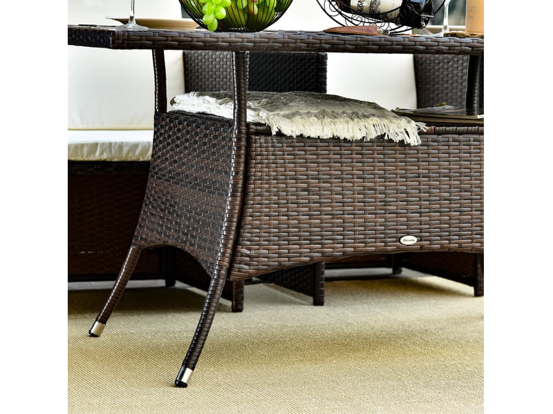 Table de jardin 150x85x74 cm en polyrotin avec plateau en verre de sécurité métal marron noir - Conforama E
