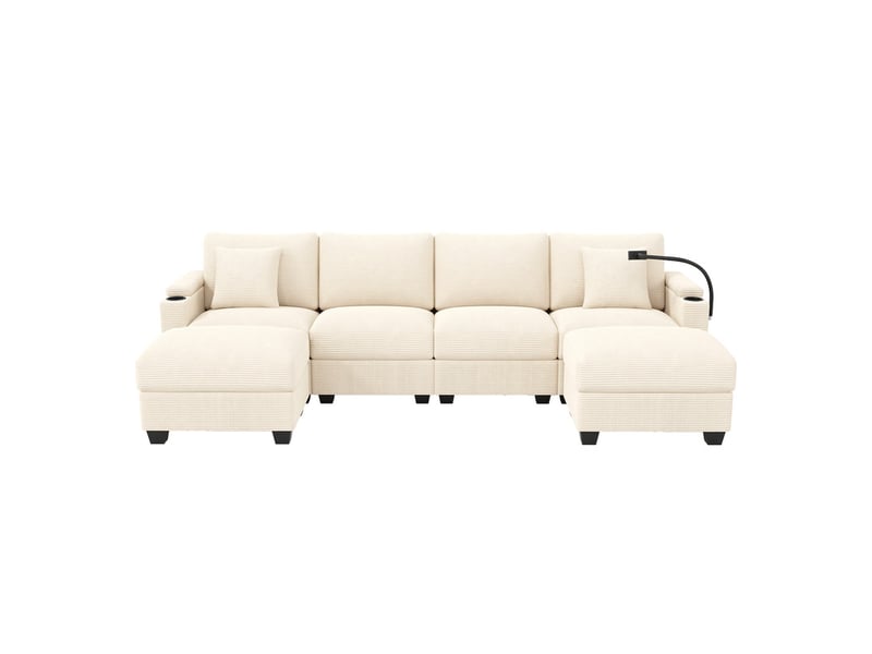 Canapé d'angle en forme de u ,6 places,équipé d'un support pour téléphone et d'un port de charge usb,275,5 x 139 x 87 cm,beige - Conforama A