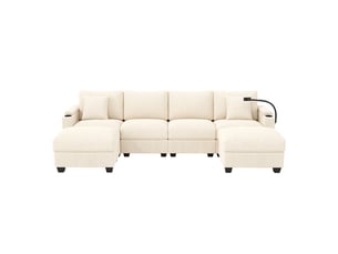 Canapé d'angle réversible fixe LEYTN 6 places Tissu beige avec coffre de rangement