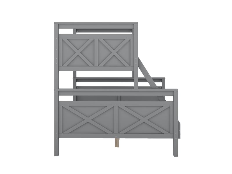 Lit superposé gris 90140 × 200 cm, convertible en 2 lits, échelle et garde-corps - Conforama E