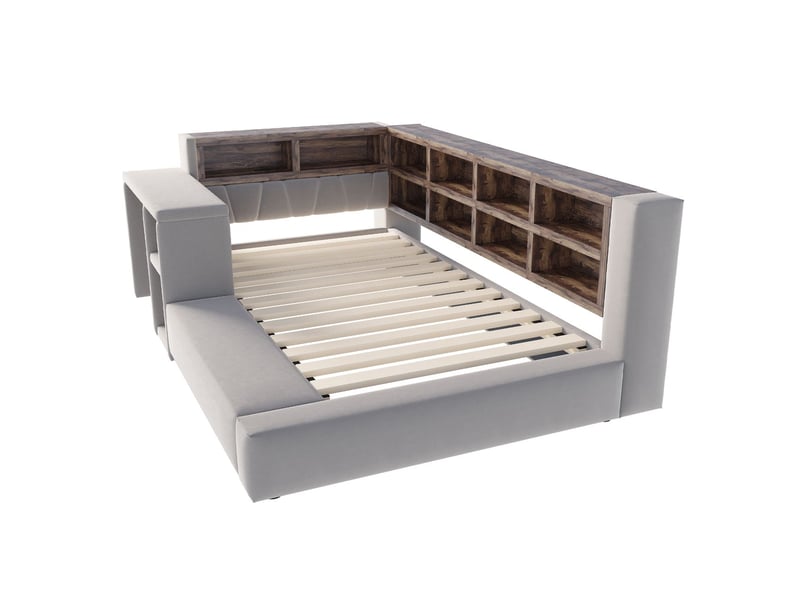  Lit rangement 90 x 200 cm housse rembourrée lit simple rangement à plusieurs niveaux éclairage led prises intégrées à la tête de lit dossier rembourré gris foncé  - Conforama A