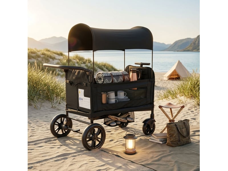 Poussette double enfant pliable 6 à 48 mois 122 x 66 x 122 cm – noir – 5 points, canopy et plateau - Conforama B