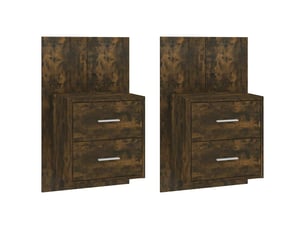 Lot de 2 tables de chevet - cabinet de chevet - table de nuit murales chêne fumé