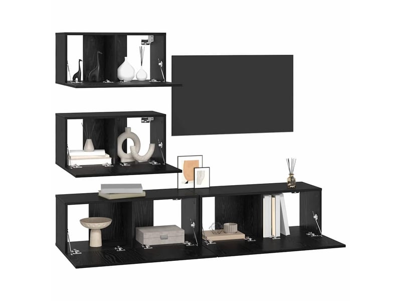  Ensemble meuble tv - banc tv - meuble de rangement 4 pcs chêne noir bois d'ingénierie  - Conforama C