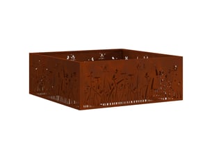 Brasero exterieur, foyer rouillé 80x80x30 cm acier patiné