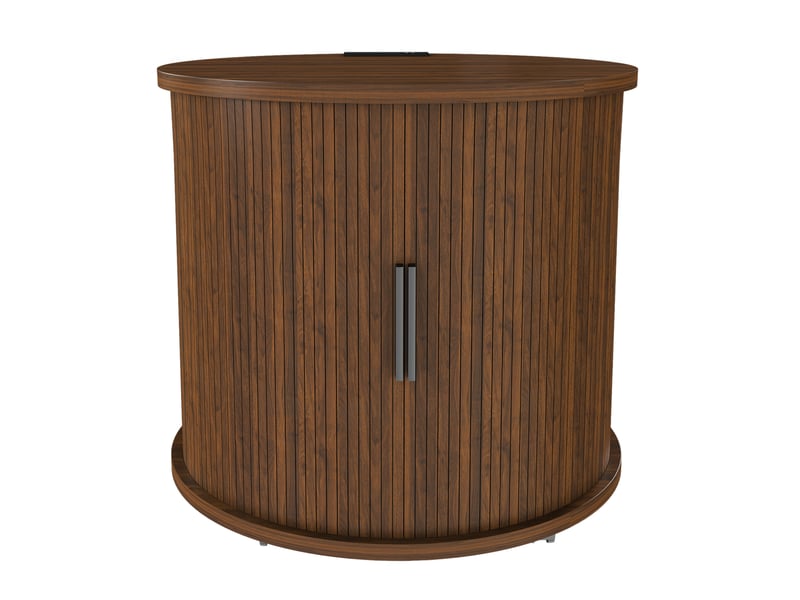 Table de chevet ronde avec porte coulissante, prise et 2 ports usb, roulettes, pour chambre, mdf noyer, 60 × 60 × 60 cm - Conforama A