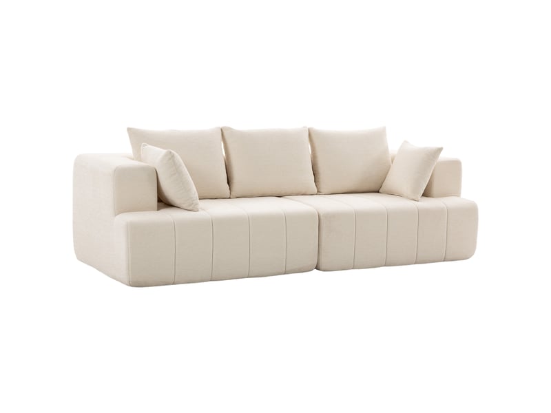  Canapé 3 places en chenille 248 cm, canapé salon moderne, large assise rembourrée, beige, coussins à ressorts  - Conforama B