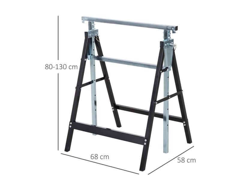  Lot de 2 tréteaux de chantier réglables 68 x 58 x 80-130 cm noir en acier, charge maximale 200 kg  - Conforama C