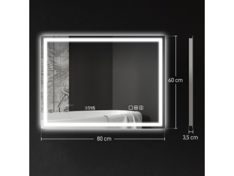 Miroir de salle de bain led 80x60 cm, miroir mural avec enceinte bluetooth et horloge, anti-buée, 3 couleurs réglables, ip44, argent  - Conforama B