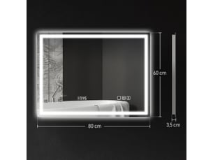 Miroir de salle de bain led 80x60 cm, miroir mural avec enceinte bluetooth et horloge, anti-buée, 3 couleurs réglables, ip44, argent