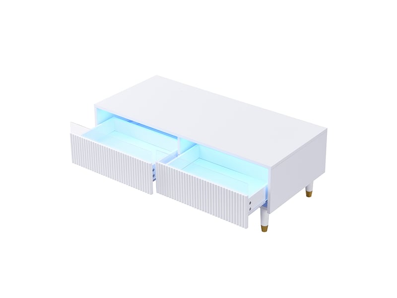  Table basse led - design moderne - éclairage 7 couleurs - tiroirs spacieux 110x50x40cm - Conforama W