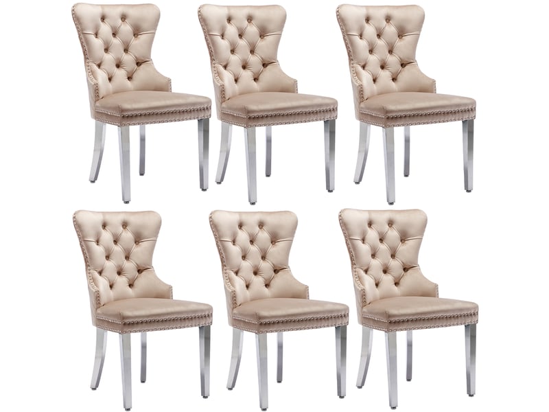  Lot de 6 chaises de salle à manger,53x62,5x94,5 cm,velours,beige  - Conforama A