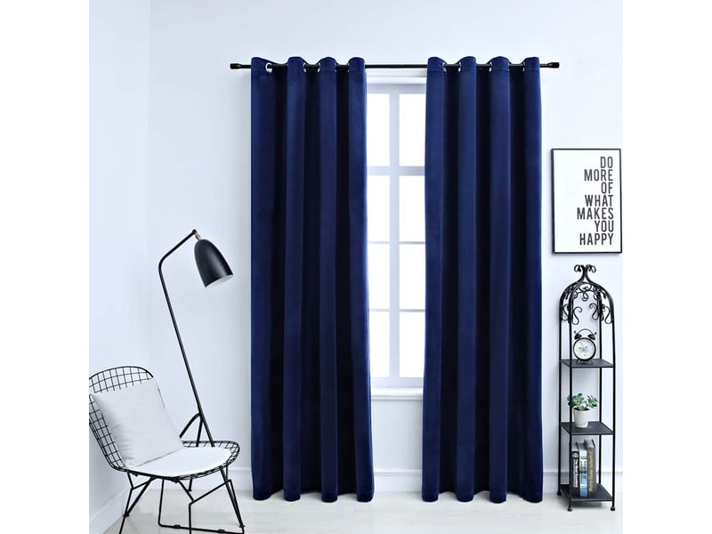  Lot de 2 rideaux occultants, rideaux black-out et anneaux velours bleu foncé 140x225cm cf44918  - Conforama B