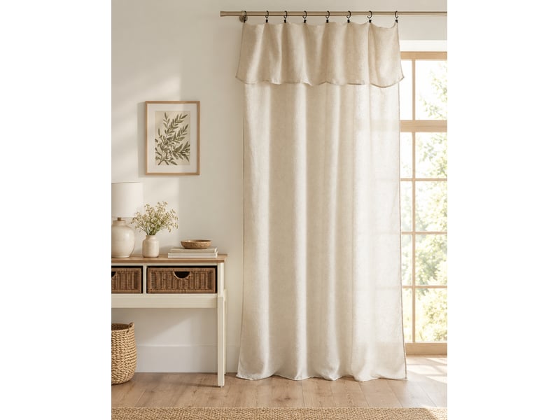 Rideau ajustable + 8 anneaux pince 140 x 270 cm polyester fils teints effet chambray dua sable 15664 - Conforama B