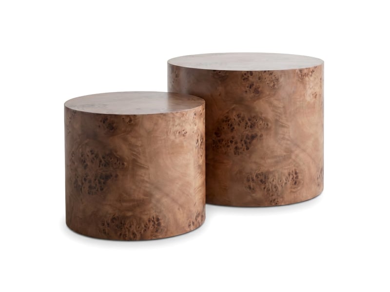  Lot de 2 tables basses gigognes rondes ø48 cm et ø38 cm décor loupe brun foncé  - Conforama A