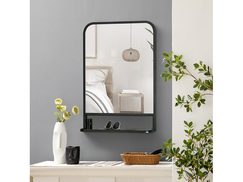 Miroir mural rectangulaire 50x70 cm noir avec étagère en métal - Conforama D