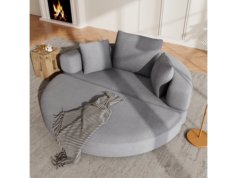 Canapé convertible 2 places en velours côtelé, 2-en-1, lit ovale 173×176 cm, sans montage, 3 coussins inclus - Conforama B