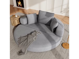 Canapé convertible 2 places en velours côtelé, 2-en-1, lit ovale 173×176 cm, sans montage, 3 coussins inclus
