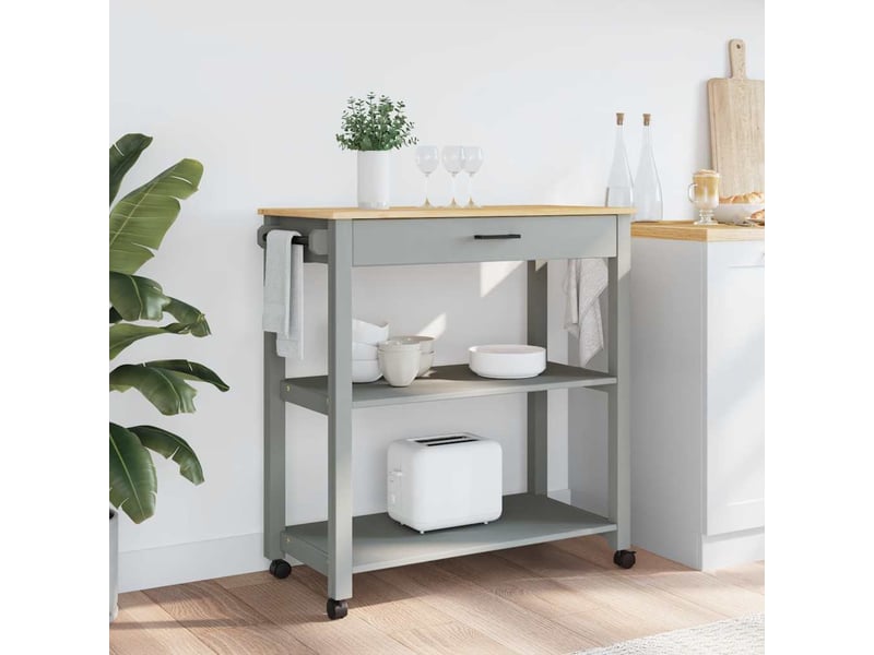  Desserte de cuisine, chariot de rangement 84x40x88,5 cm gris bois massif de pin shl38521  - Conforama C