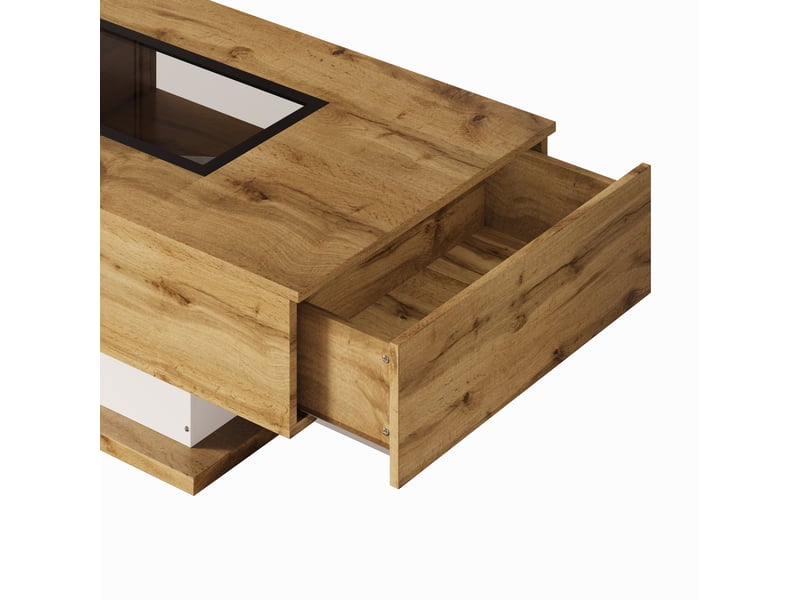  Table basse avec éclairage led, verre et 2 tiroirs, bois et blanc, 110,2 x 60 x 39,7 cm Fay Lum - Conforama D