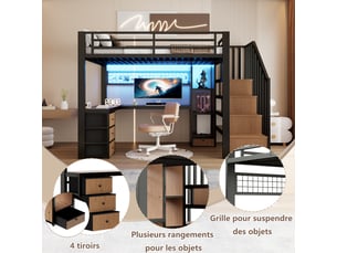 Lit mezzanine 90x200 cm <strong></strong>  <strong></strong> coloris noir