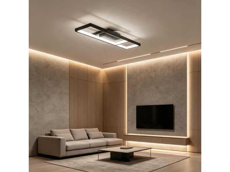 Plafonnier led,70x30x7 cm,meulva,43 w avec télécommande,acier et plastique,noir - Conforama B
