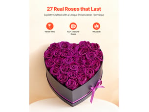 Vevor rose éternelle fleurs éternelles préservées lot de 27 boîte en cœur violet
