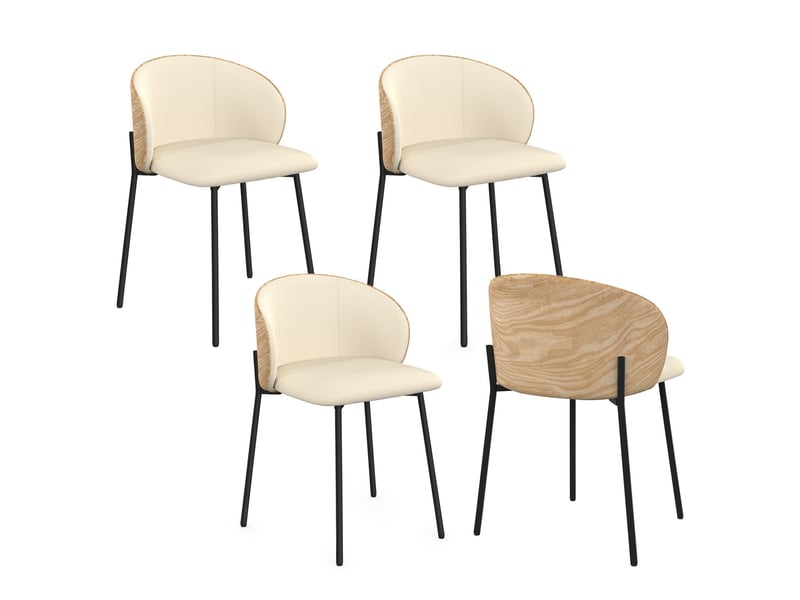  Lot de 4 chaises penny en tissu beige et dossier effet bois clair pour salle à manger  - Conforama A