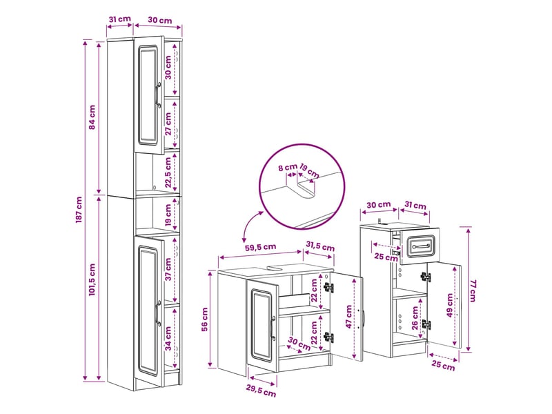 Ensemble de meuble de salle de bain 3 pièces utrecht noir cf63522 - Conforama E